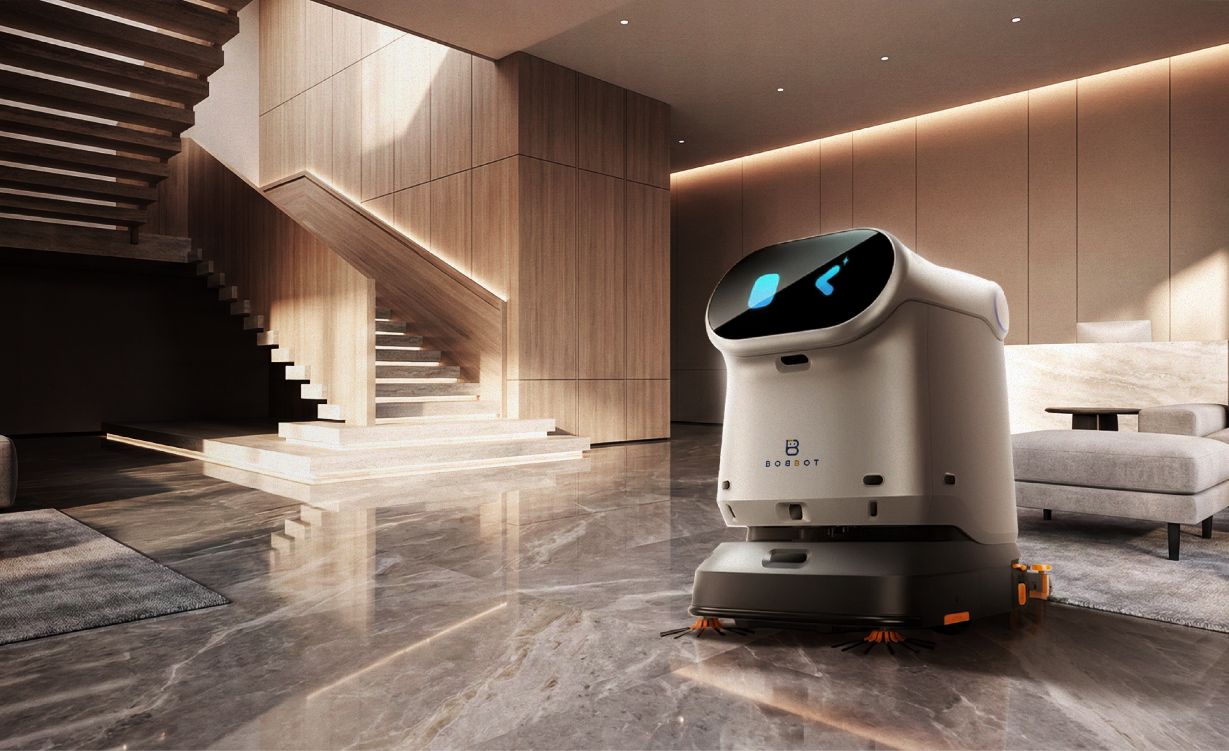Robot working in a hotel public area
