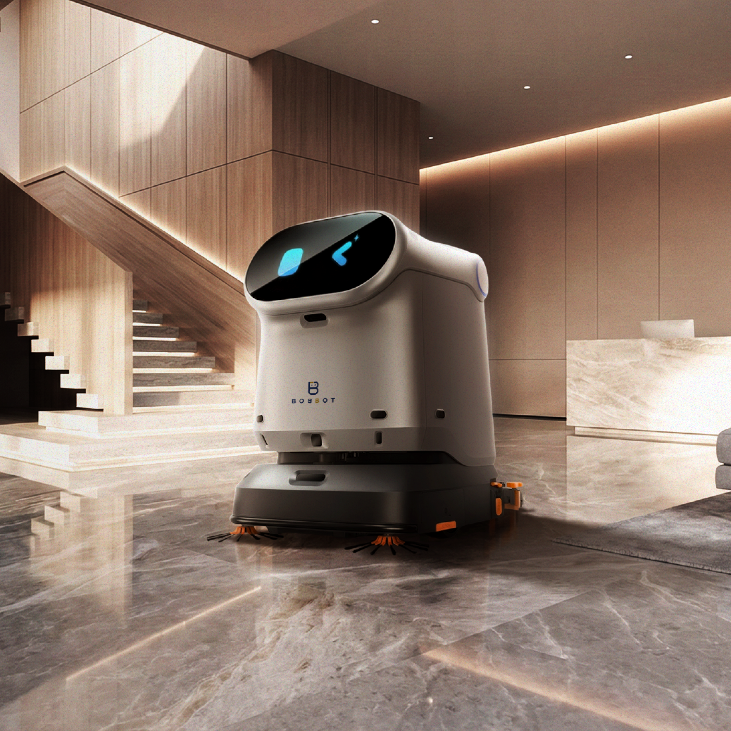 Cleaning robot in a lobby